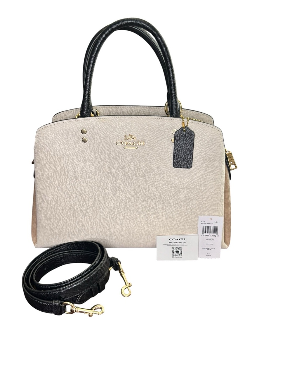 Coach 2022 Cara Satchel Chalk Multi Pebble Leather Satchel Crossbody NWT - Picture 4 of 13